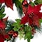 24" Red Glittered Poinsettia & Long Pine Christmas Wreath